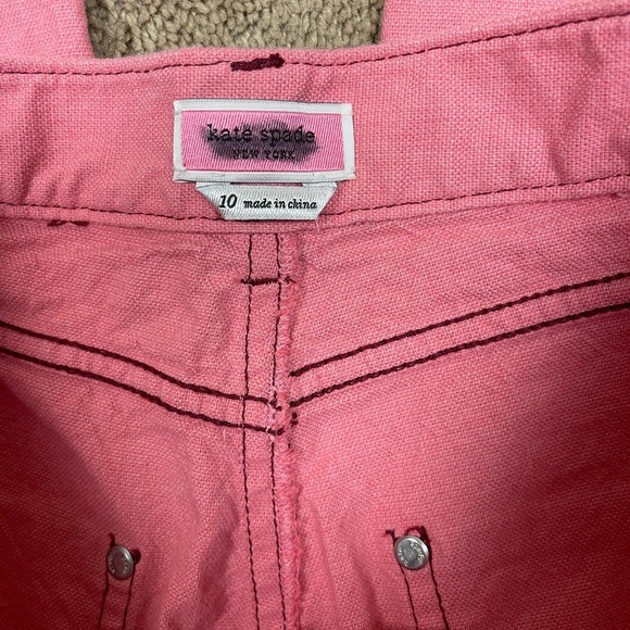 Kate Spade Pink Wool Cotton Heather Basket Weave Pants Wide Leg Cropped Button - Picture 9 of 12